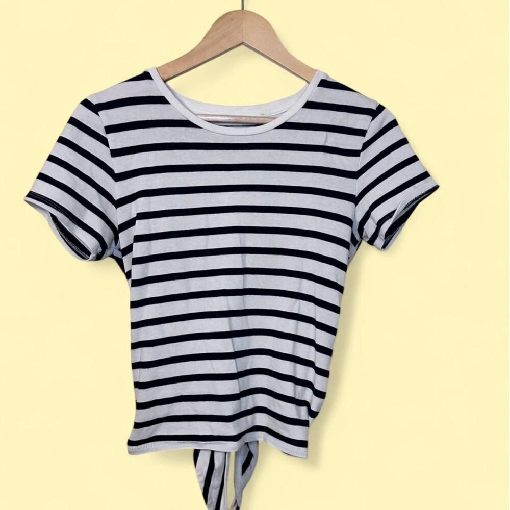 Madewell Tie Back Striped Coastal Sleeve T Shirt Sz Extra Small 100% cotton